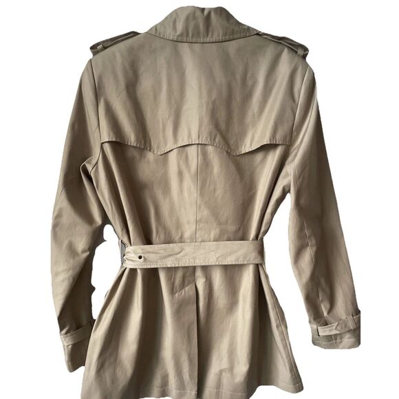 Lauren Ralph Lauren Short Double Breasted Trench Coach in Birch Tan Sz Large - Picture 5 of 6